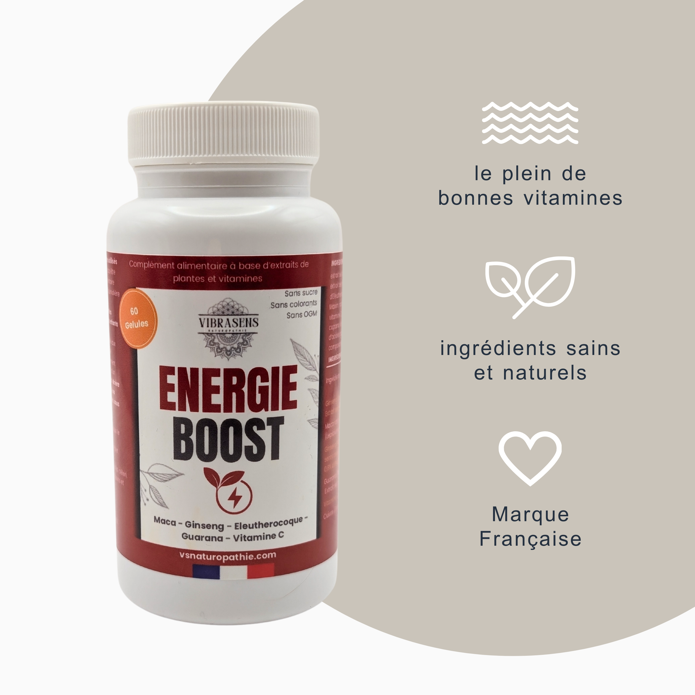 Énergie Boost & Vitalité – Maca, Ginseng, Éleuthérocoque, Guarana & Vitamine C