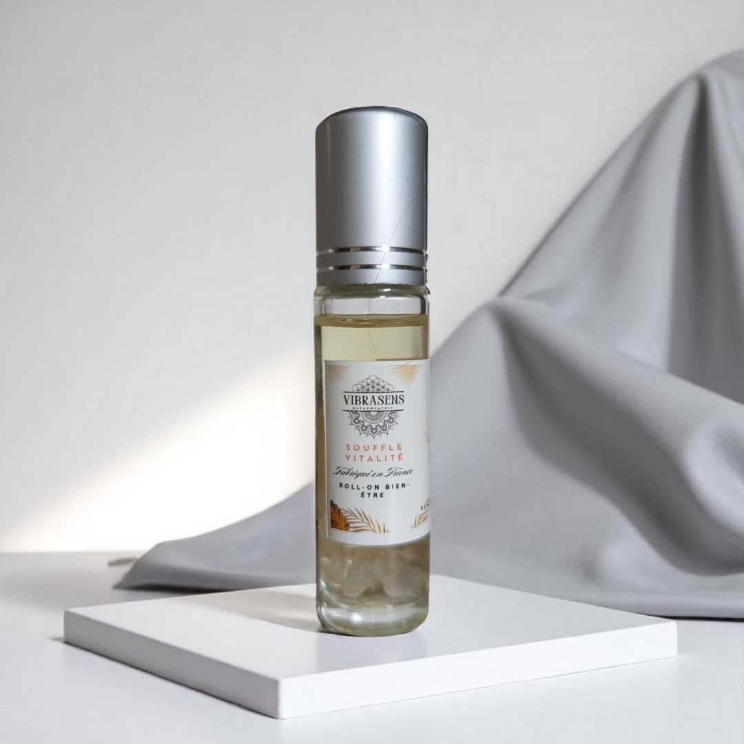 Roll-on Souffle & Vitalité – Fleurs de Bach, Huiles essentielles bio, Cristal de citrine – 10 ml