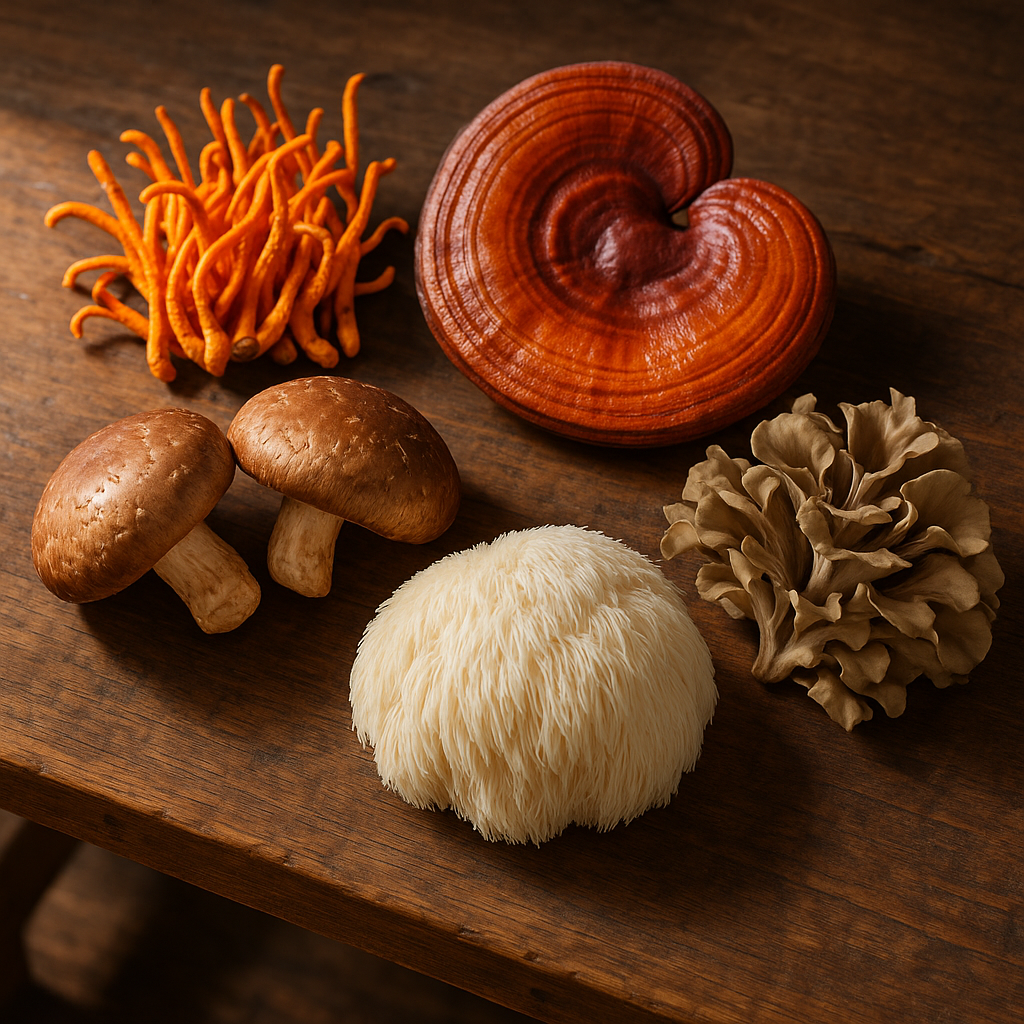Champignons médicinaux Cordyceps, Reishi, Shiitaké, Lion’s Mane et Maitaké
