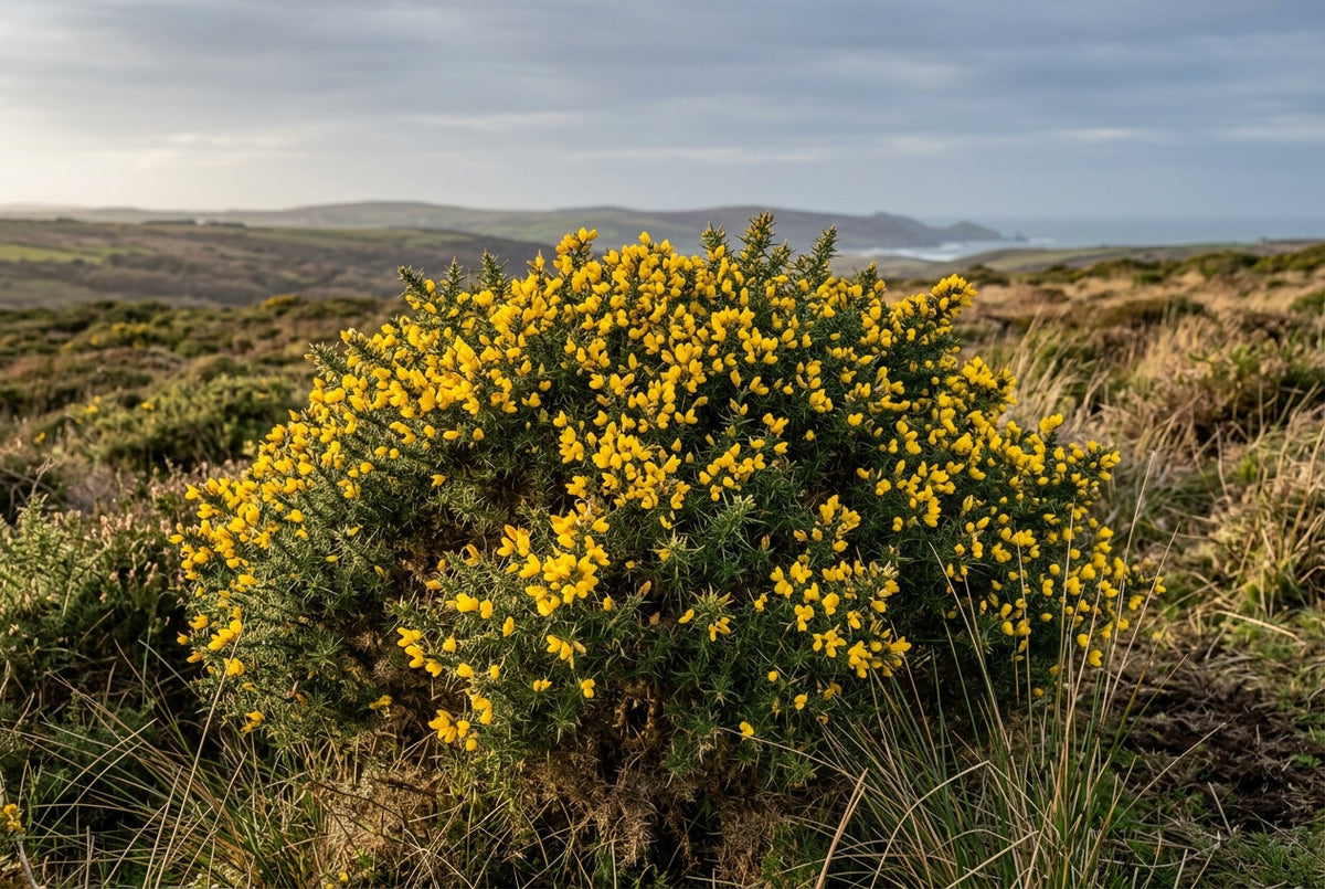 Ajonc en fleurs jaunes sur une lande, fleur de Bach Gorse