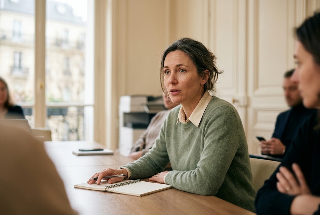 Femme hésitant avant de prendre la parole, confiance en soi
