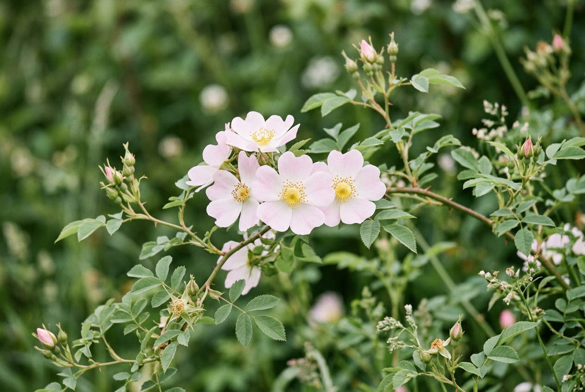 Fleur d’églantier rose pâle dans une haie, fleur de Bach Wild Rose
