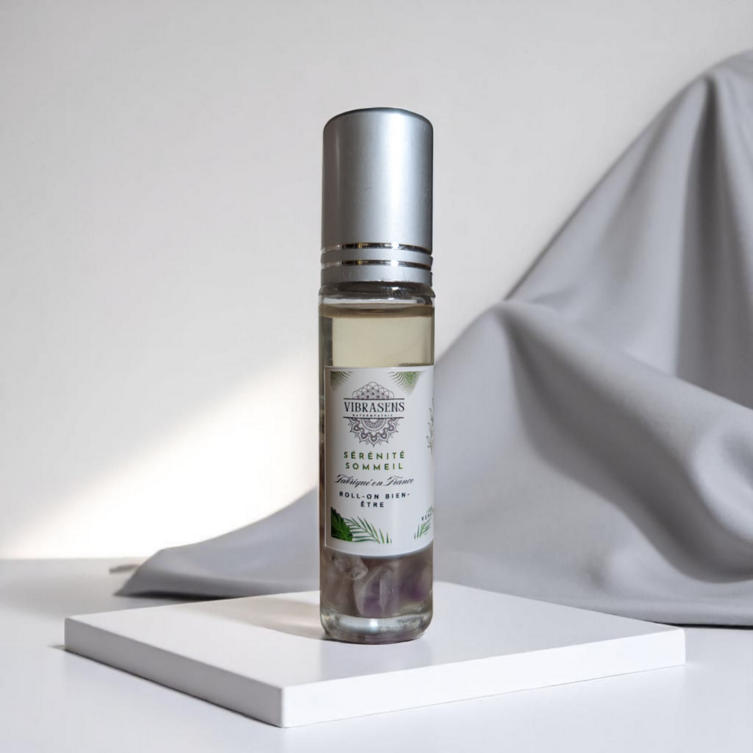Roll-on Sérénité &amp; Sommeil – Fleurs de Bach, Huiles essentielles bio, Améthyste – 10 ml