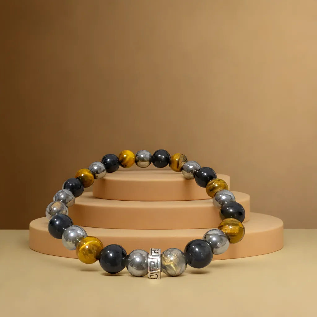 Bracelet Triple Protection – Œil du Tigre, Hématite, Obsidienne